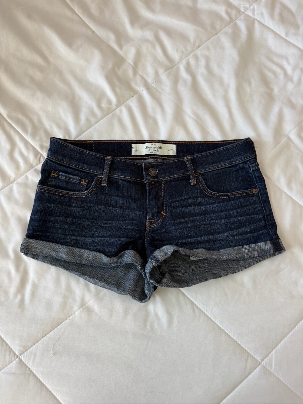 y2k low rise Abercrombie & Fitch Dark Blue Denim Jeans with Tan Logo Patch